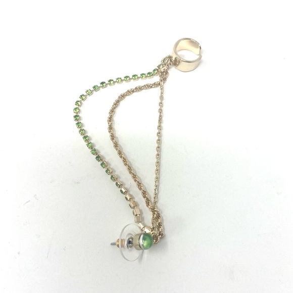 New Free People Party Party Ear Cuff Gold Peridot Green - Picture 3 of 5